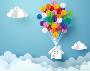 Illustration Aide PTZ - maison accrochée à des ballons